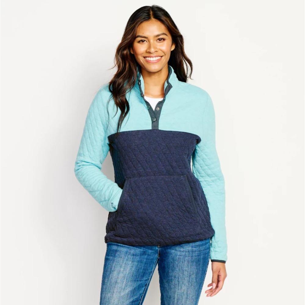 Orvis Outdoor Quilted Snap Sweatshirt Women's in Navy and Nordic Blue